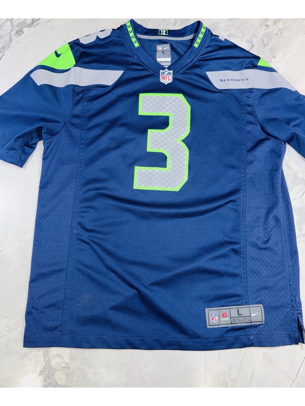 Russell Wilson #3 Seattle Seahawks Nike On Field NFL Game Jersey Mens L Blue